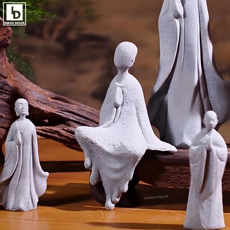 Bonsai Garden Desk - تمثال بودا حجر الراهب الصغير ،
